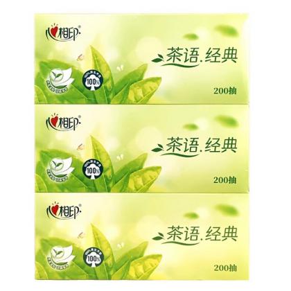 心相印盒抽茶语经典茶香硬盒2层200抽盒抽